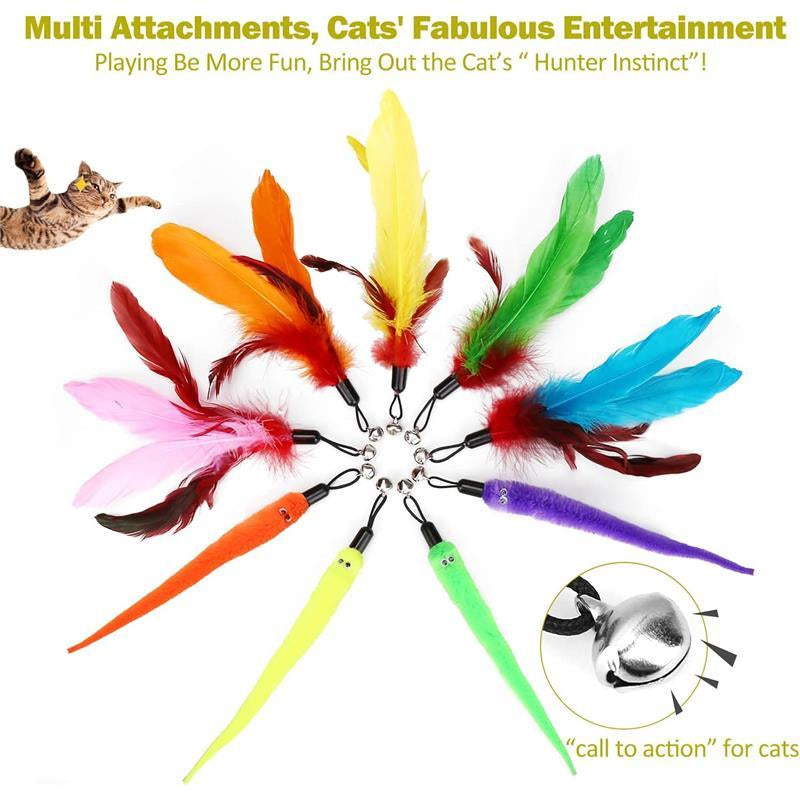 Interactive Feather Cat Toys Refills for Indoor Cats with 2 Cat Wands, 9 Feather Worms, and 2 Extra Strings