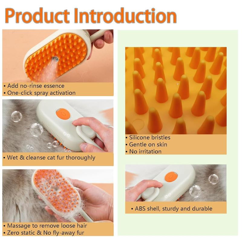 Steamy Pet Groomer–3-In-1 Adjustable Mist & Silicone Massage Brush for Cats & Dogs, One-Click Clean Deshedding & Detangling Tool, 2025 Upgrade