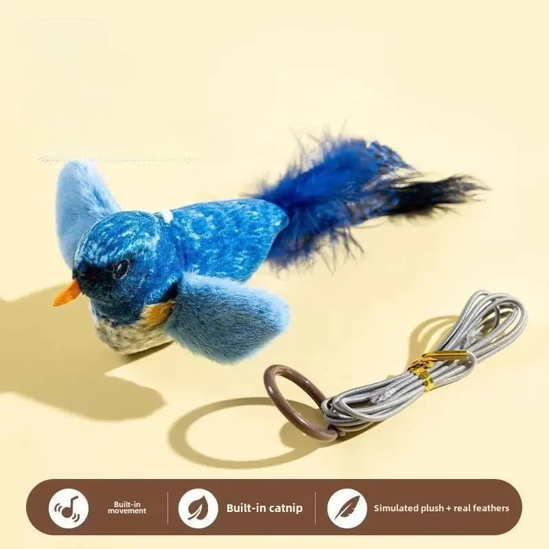 Indoor Interactive Birds Toy for Cat Chasing Teasing Toy Sounding Catnip Cat Teaser Toy Self-Hilarity Wall Hanging Birds Cat Toy