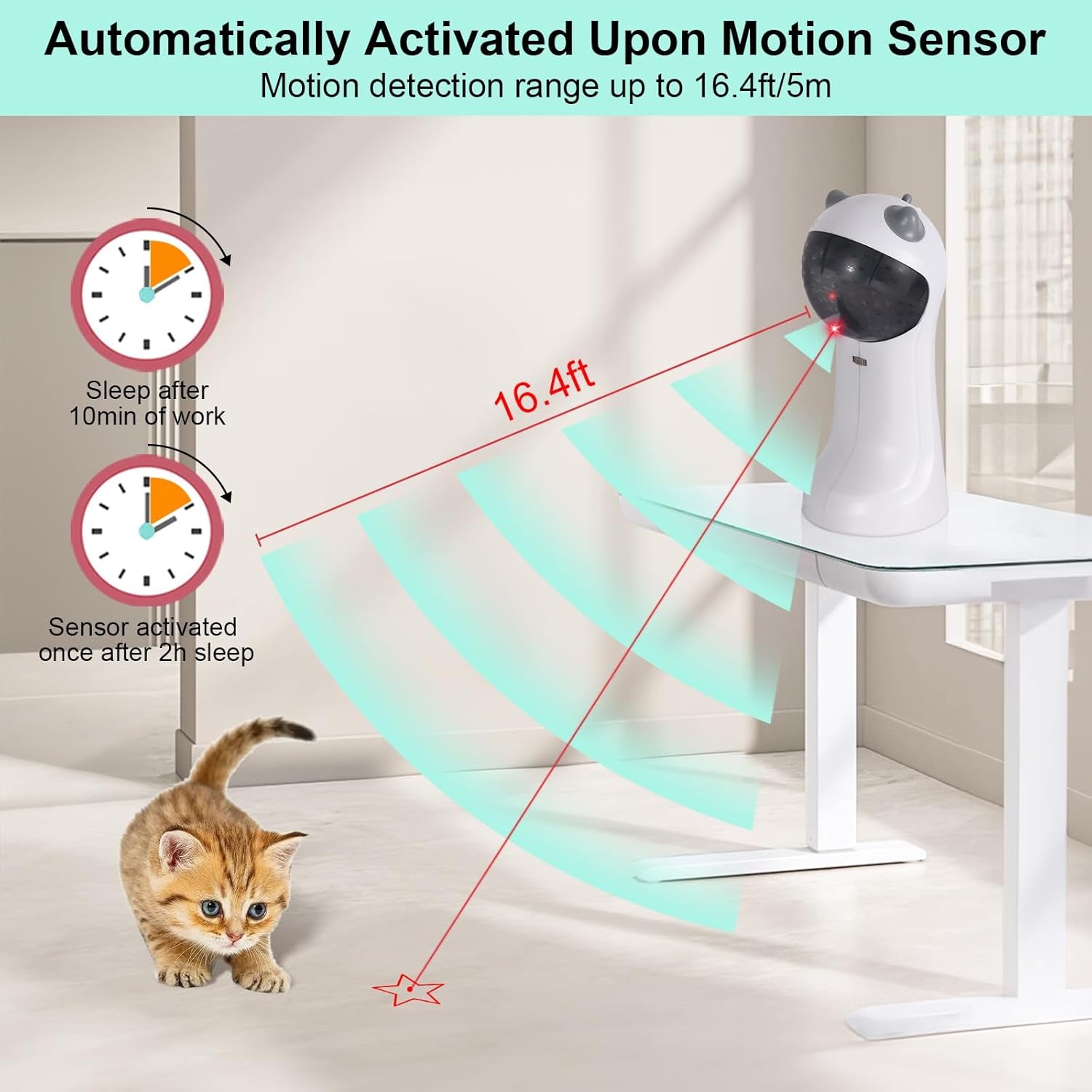 Tbteek Motion-Activated Interactive Cat Toy, USB Rechargeable Automatic Cat Toy with Rotating Light, 4 Speed Modes for Indoor Cats, Kittens & Dogs