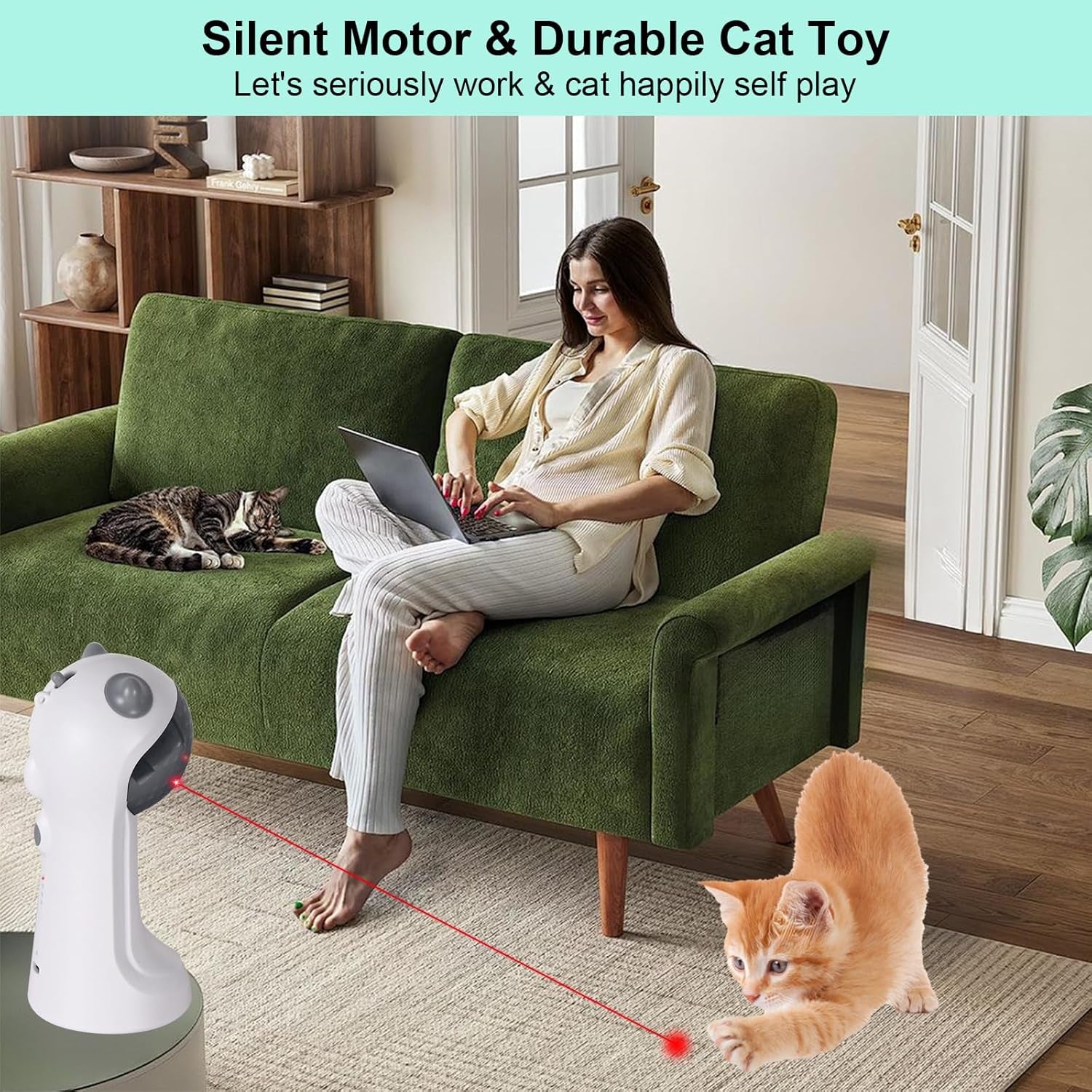 Tbteek Motion-Activated Interactive Cat Toy, USB Rechargeable Automatic Cat Toy with Rotating Light, 4 Speed Modes for Indoor Cats, Kittens & Dogs