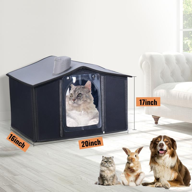 Rengue Heated Cat House for Outside, Feral Cat Shelter, Waterproof Outdoor Heated Cat House, Cat Houses for Outdoor Cats, Warming Cold Weather House with Heated Pad for Winter