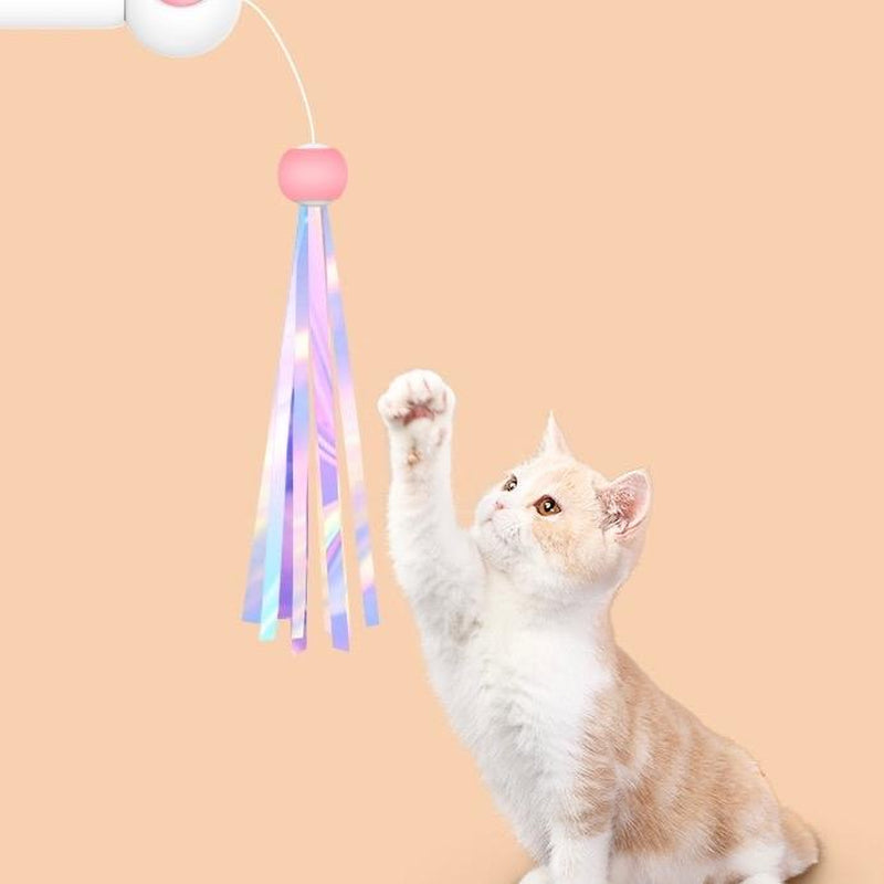 3 in 1 Laser Pointer Cat Teaser Catnip Holder Expandable 3.2” Rope Feathered/Ribbon Head