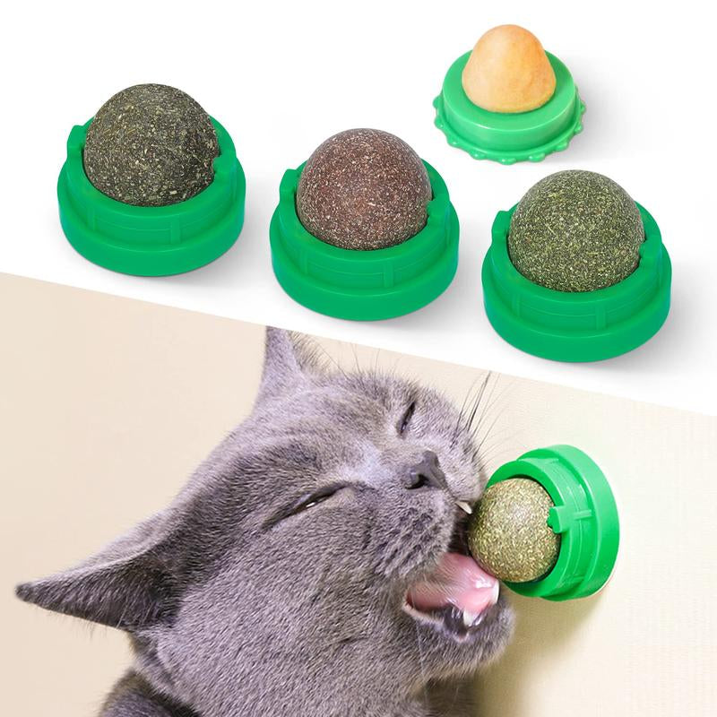 Potaroma Catnip Toys Balls 4 Pcs, Edible Kitten Silvervine Toys for Cats Lick, Healthy Kitty Teeth Cleaning Dental Chew Toys, Catnip Licking Balls for Cats