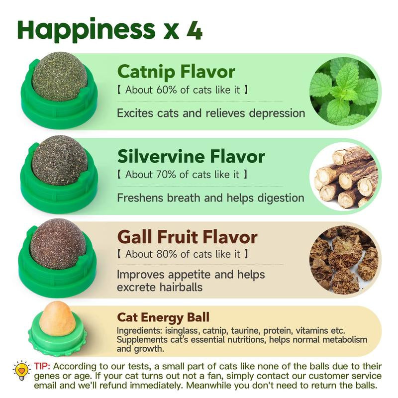 Potaroma Catnip Toys Balls 4 Pcs, Edible Kitten Silvervine Toys for Cats Lick, Healthy Kitty Teeth Cleaning Dental Chew Toys, Catnip Licking Balls for Cats