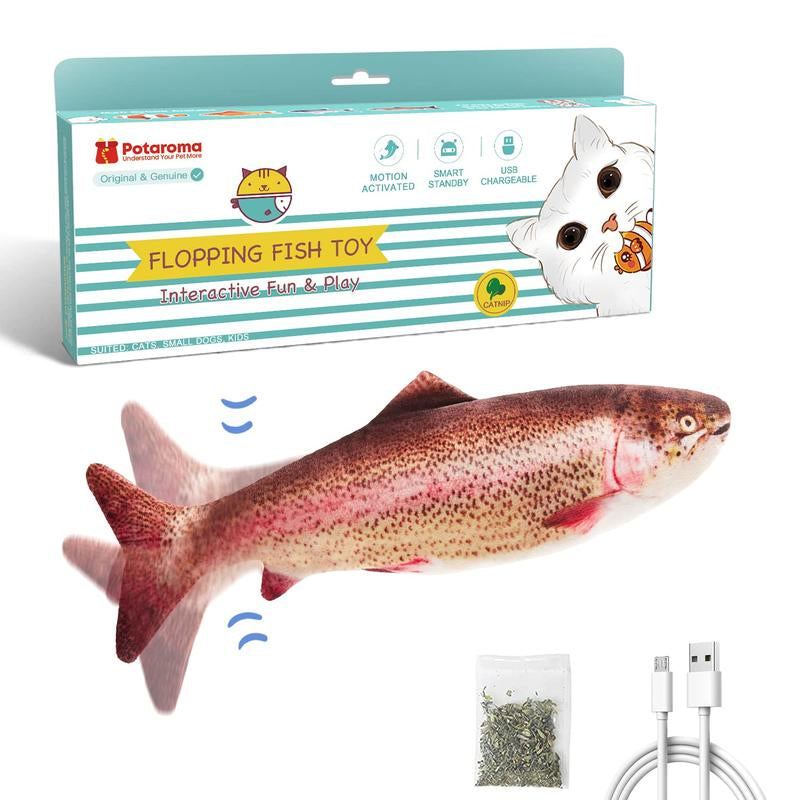 Potaroma Cat Toys Flopping Fish with Silvervine and Catnip, Moving Cat Kicker, Floppy Wiggle Fish Toy for Small Dogs, Interactive Motion Kitten Exercise Toys 10.5"