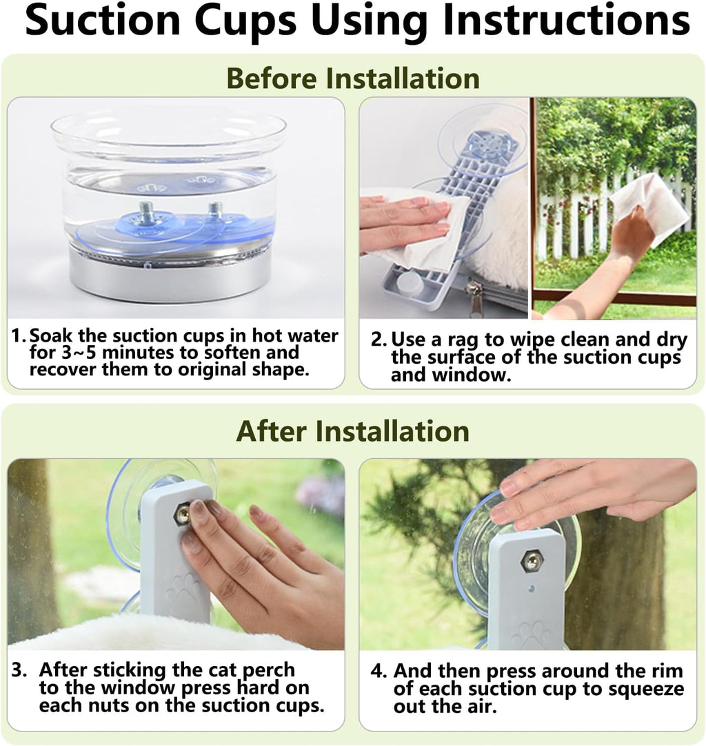 AMOSIJOY Cordless Cat Window Perch, Cat Hammock for Window with 4 Strong Suction Cups, Solid Metal Frame and Soft Cover, Foldable Cat Beds for Indoor Cats…