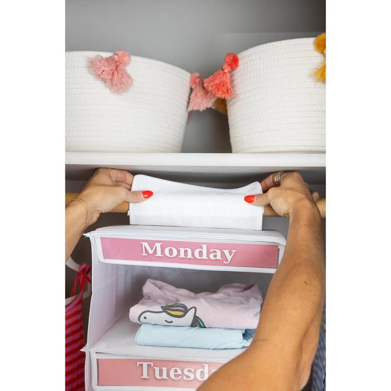 5-Shelf Weekly Clothes Organizer for , 33-Inch Hanging Closet Storage Unit for School Outfits, Monday through Friday Daily Clothing Divider for Boys and Girls