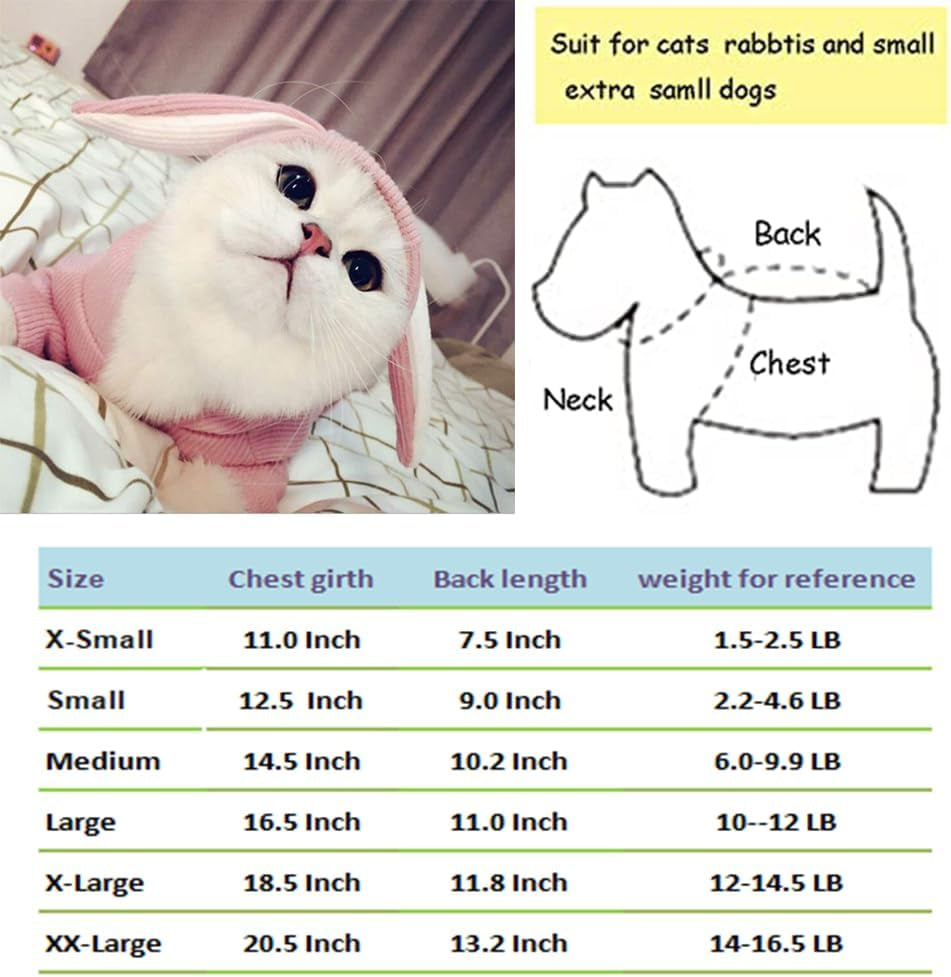 ANIAC Dog Hoodies Sweatshirt with Bunny Ears Spring Puppy Clothes for Small Dog Girl Boy Soft Doggy Sweater Cat Apparel Pet Clothing for Kitten Pomeranian Chihuahua (Small, Pink)