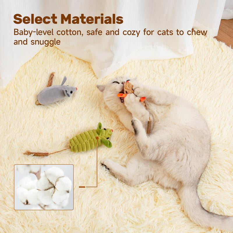 Potaroma Cat Toys 3Pcs Squeak Mice, Interactive Silvervine Animals Toys for Indoor Kittens, Dental Chirping Toy, Cat Chew Exercise Toy