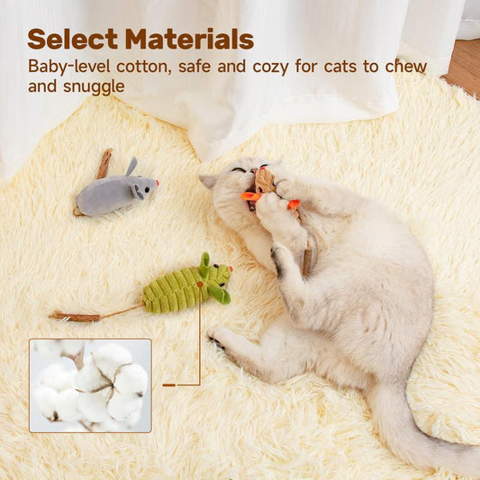 Potaroma Cat Toys 3Pcs Squeak Mice, Interactive Silvervine Animals Toys for Indoor Kittens, Dental Chirping Toy, Cat Chew Exercise Toy