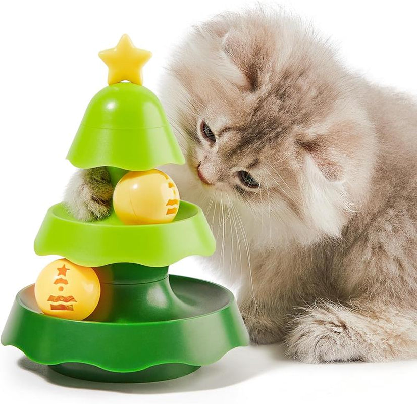 Potaroma Mini Sized Cat Toys with Catnip on Top, 2-Level Roller Turntable, Interactive Indoor Kitty Toys, 5.5 Inches, for Physical Exercise and Play