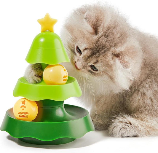 Potaroma Mini Sized Cat Toys with Catnip on Top, 2-Level Roller Turntable, Interactive Indoor Kitty Toys, 5.5 Inches, for Physical Exercise and Play