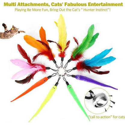 Interactive Feather Cat Toys Refills for Indoor Cats with 2 Cat Wands, 9 Feather Worms, and 2 Extra Strings