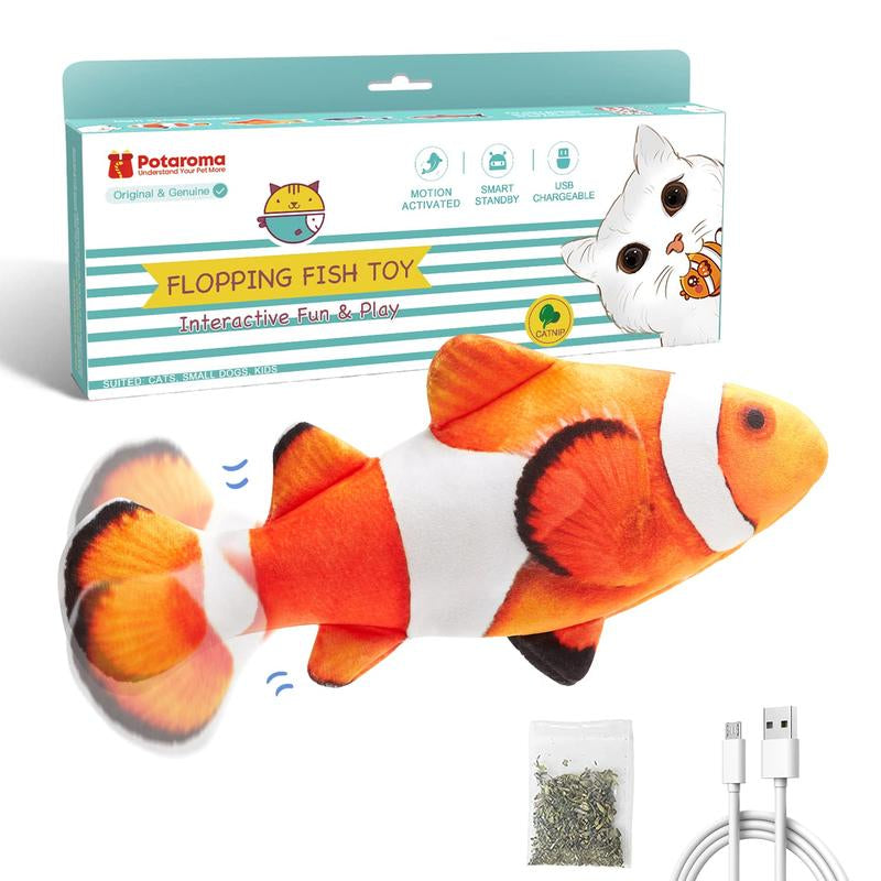 Potaroma Cat Toys Flopping Fish with Silvervine and Catnip, Moving Cat Kicker, Floppy Wiggle Fish Toy for Small Dogs, Interactive Motion Kitten Exercise Toys 10.5"
