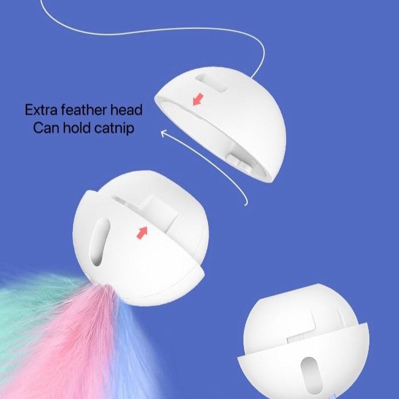 3 in 1 Laser Pointer Cat Teaser Catnip Holder Expandable 3.2” Rope Feathered/Ribbon Head