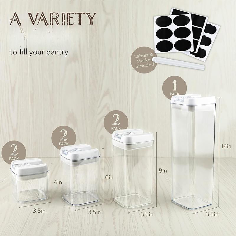 Airtight Storage Containers, Clear Plastic, Lid Lock, Stickers, Various Sizes, , Dry Storage Organization for Kitchen and Pantry, (Set of 7)