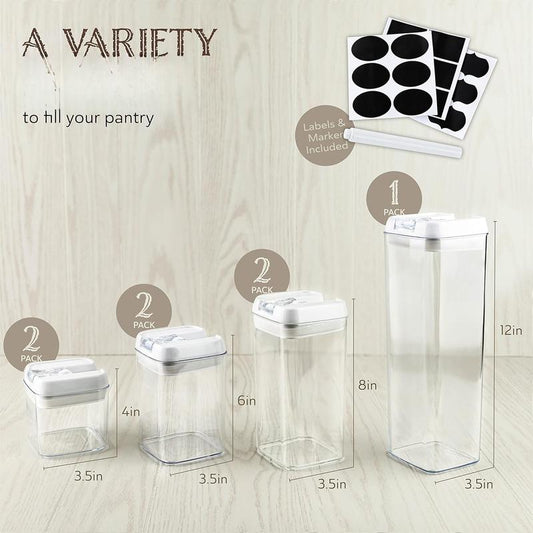 Airtight Storage Containers, Clear Plastic, Lid Lock, Stickers, Various Sizes, , Dry Storage Organization for Kitchen and Pantry, (Set of 7)