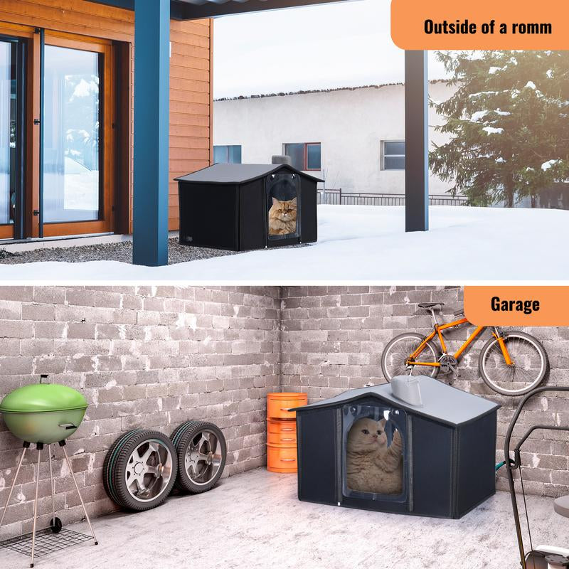 Rengue Heated Cat House for Outside, Feral Cat Shelter, Waterproof Outdoor Heated Cat House, Cat Houses for Outdoor Cats, Warming Cold Weather House with Heated Pad for Winter