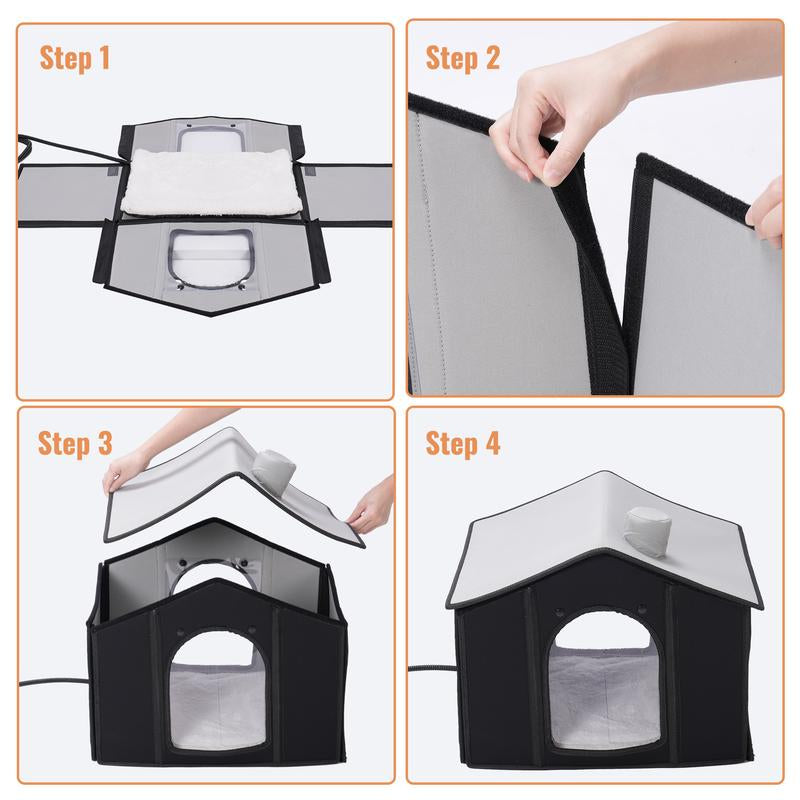 Rengue Heated Cat House for Outside, Feral Cat Shelter, Waterproof Outdoor Heated Cat House, Cat Houses for Outdoor Cats, Warming Cold Weather House with Heated Pad for Winter