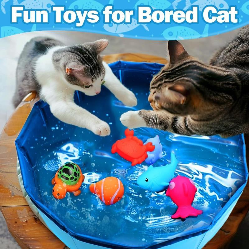 1 Set of Cat Swimming Pool Toys with Floating Fish, No Need for Batteries, Pet Toys, Durable PE Material, Space Saving and Foldable Design, Indoor and Outdoor Cat Toys