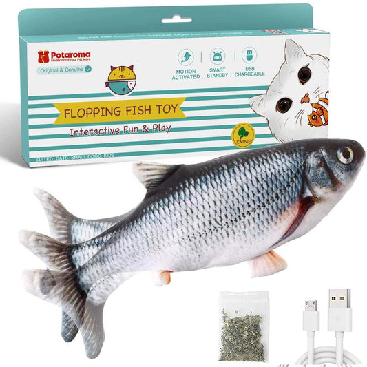Potaroma Cat Toys Flopping Fish with Silvervine and Catnip, Moving Cat Kicker, Floppy Wiggle Fish Toy for Small Dogs, Interactive Motion Kitten Exercise Toys 10.5"