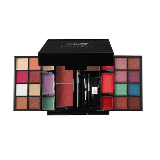 Makeup Kit with All Color Pack Value Set for Flawless Evening Look - Includes Eyeshadows, Blushes, Lipsticks & Essential Tools - Sleek Black Storage Case Makeup Bundle Box Evening Set Storage Cosmetic Lash and Lid Cleaning No Smudge Hydrating Eye Shadow