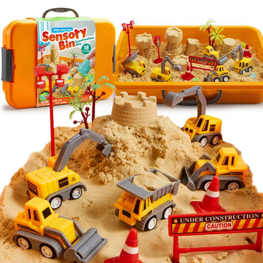 DIY Construction Sensory Bin for Kids with Glow in the Dark Stones and 5 Engineering Vehicles, Sandbox with Lid Castle Building Kit, Preschool Learning Activities, Christmas Gifts for Boys and Girls#Playdoh, #Diytoys, #Fashionkit, #Creativeplay
