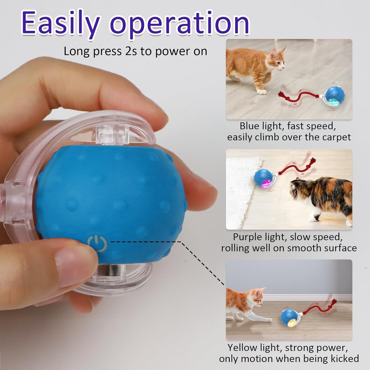 Interactive Cat Toy Ball for Indoor Cats - Fast Rolling, Chirping & Motion-Activated (Blue)