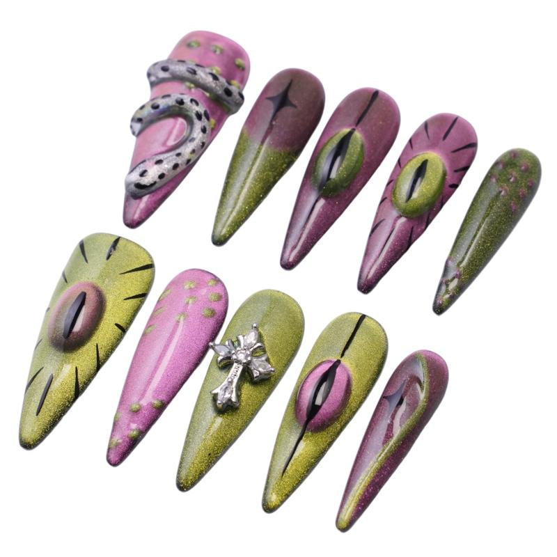 Gender Neutral Press on Nails – Pink - in Stiletto Shape