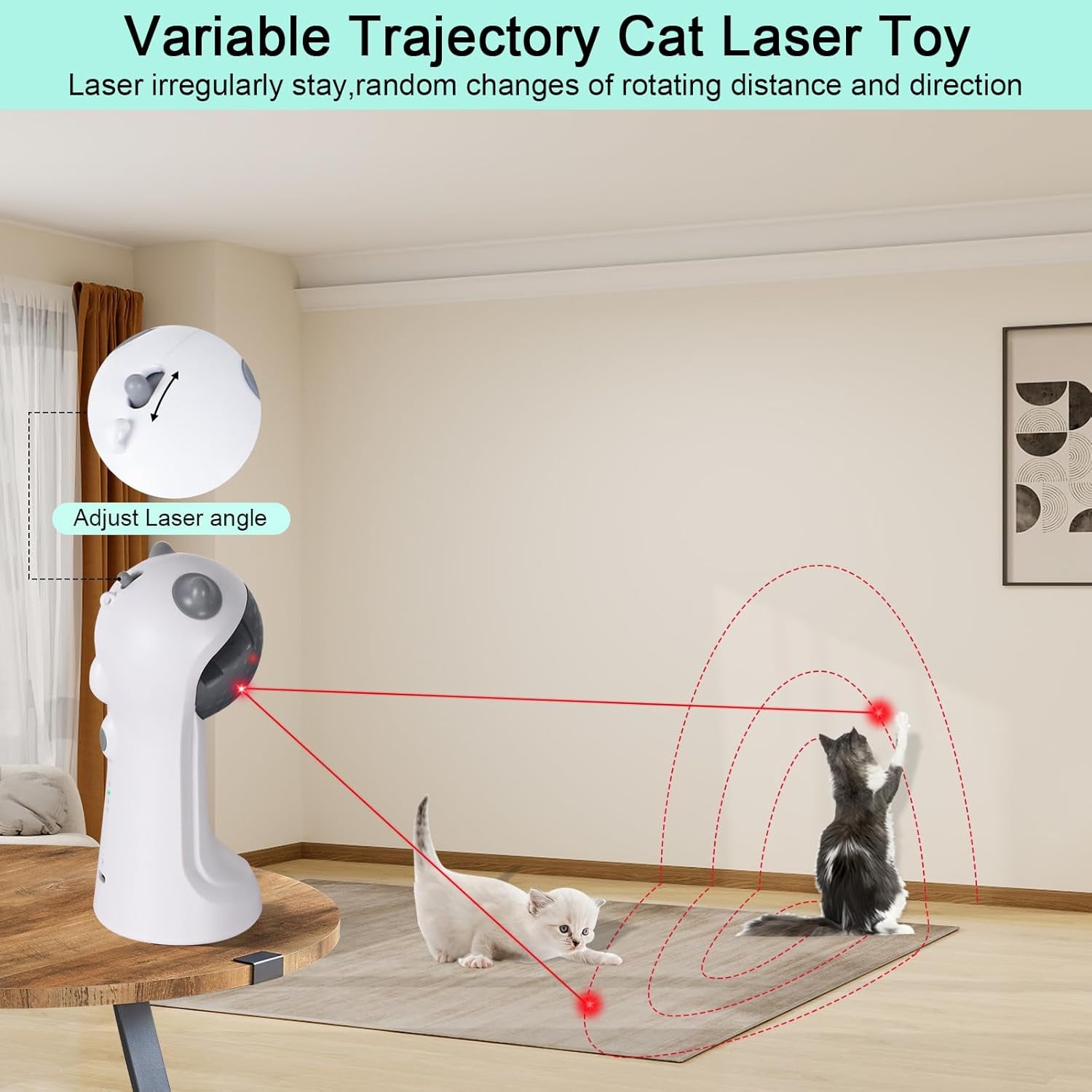 Tbteek Motion-Activated Interactive Cat Toy, USB Rechargeable Automatic Cat Toy with Rotating Light, 4 Speed Modes for Indoor Cats, Kittens & Dogs