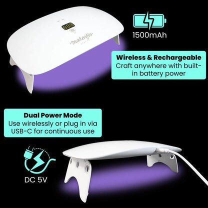 Makerflo UV Resin Lamp – 36W, 23 LED Bulbs, 365-405Nm Curing, USB-C Rechargeable, Wireless/Wired, 3 Timer Modes, Digital Display, Adjustable Legs – Perfect for Resin Crafts & Jewelry