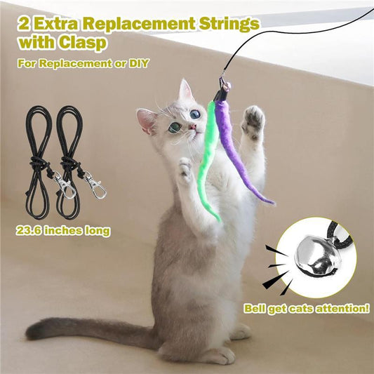 Interactive Feather Cat Toys Refills for Indoor Cats with 2 Cat Wands, 9 Feather Worms, and 2 Extra Strings
