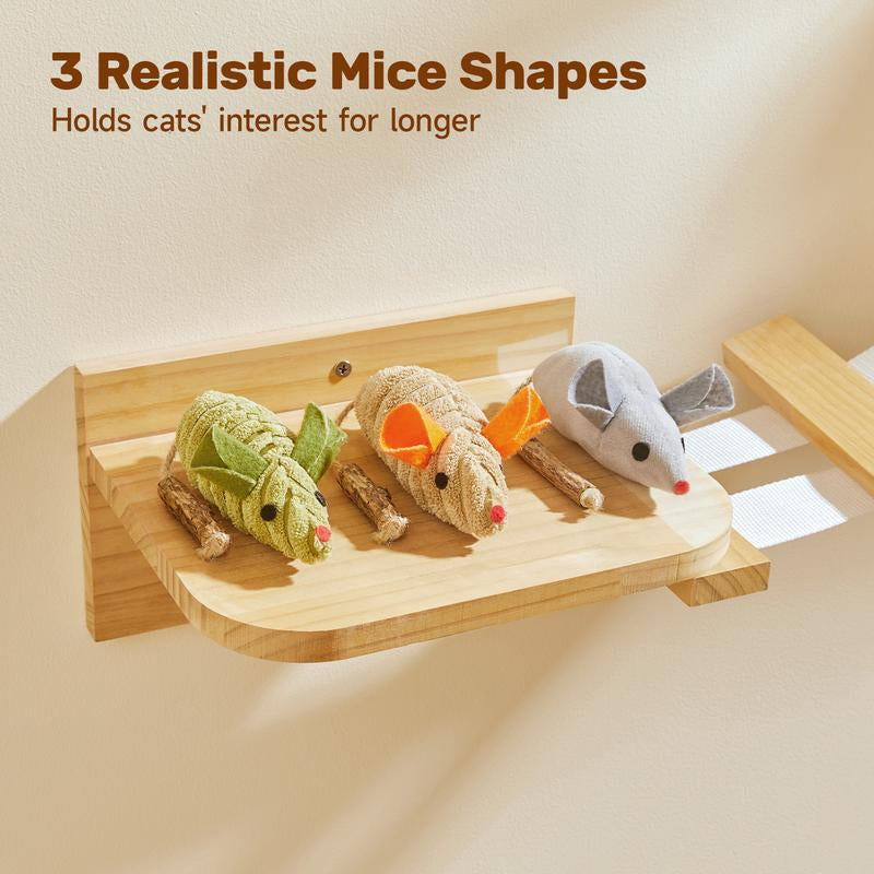 Potaroma Cat Toys 3Pcs Squeak Mice, Interactive Silvervine Animals Toys for Indoor Kittens, Dental Chirping Toy, Cat Chew Exercise Toy