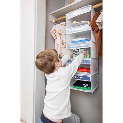 5-Shelf Weekly Clothes Organizer for , 33-Inch Hanging Closet Storage Unit for School Outfits, Monday through Friday Daily Clothing Divider for Boys and Girls