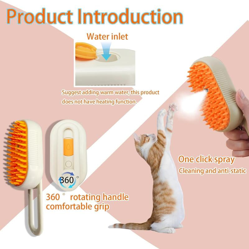 Steamy Pet Groomer–3-In-1 Adjustable Mist & Silicone Massage Brush for Cats & Dogs, One-Click Clean Deshedding & Detangling Tool, 2025 Upgrade