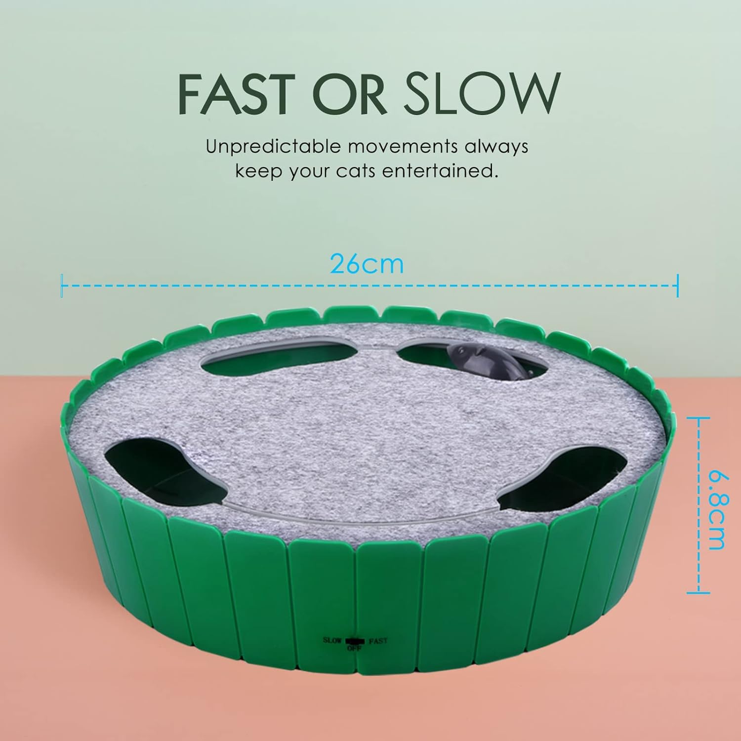 Interactive Electronic Cat Toy with Running Mouse - Automatic Teaser for Indoor Cats, Engaging Hide and Seek Play for Cats and Kittens, Green