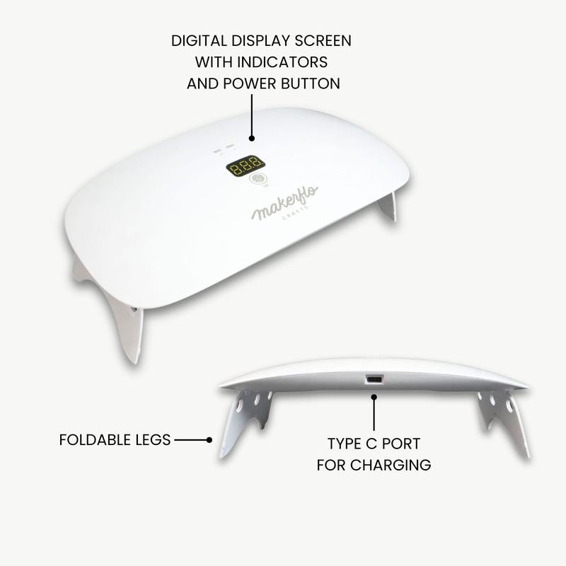 Makerflo UV Resin Lamp – 36W, 23 LED Bulbs, 365-405Nm Curing, USB-C Rechargeable, Wireless/Wired, 3 Timer Modes, Digital Display, Adjustable Legs – Perfect for Resin Crafts & Jewelry