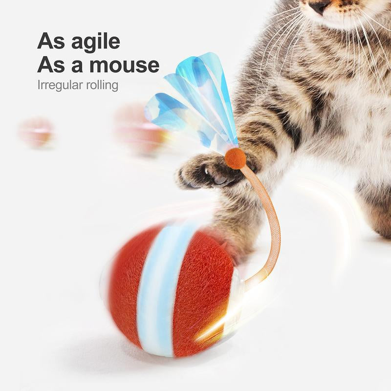 Cat Toys,Agile Moving Cat Ball with Elasticmesh Tail,Interactive Cat Toys for Indoorcats,Motion Activated,Automatic Moving Kitten Toys