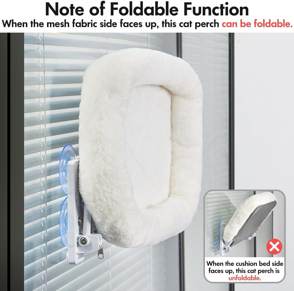 AMOSIJOY Cordless Cat Window Perch, Cat Hammock for Window with 4 Strong Suction Cups, Solid Metal Frame and Soft Cover, Foldable Cat Beds for Indoor Cats…