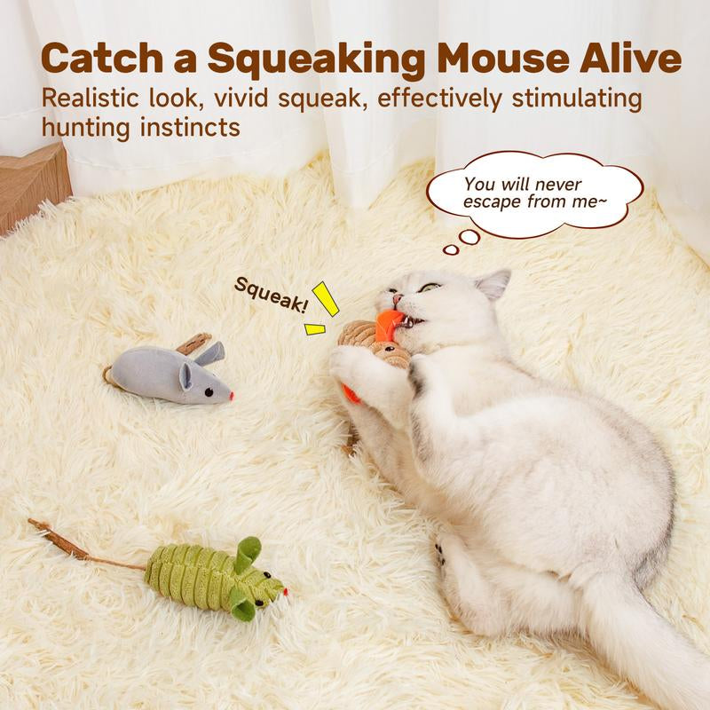 Potaroma Cat Toys 3Pcs Squeak Mice, Interactive Silvervine Animals Toys for Indoor Kittens, Dental Chirping Toy, Cat Chew Exercise Toy