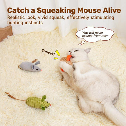 Potaroma Cat Toys 3Pcs Squeak Mice, Interactive Silvervine Animals Toys for Indoor Kittens, Dental Chirping Toy, Cat Chew Exercise Toy