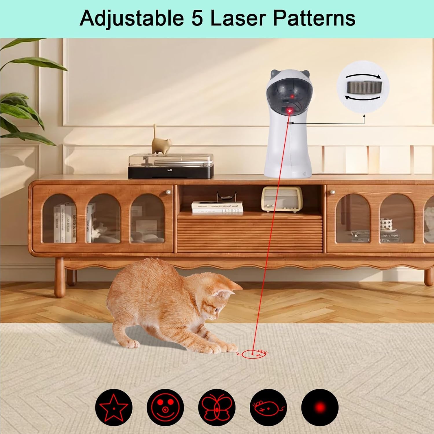 Tbteek Motion-Activated Interactive Cat Toy, USB Rechargeable Automatic Cat Toy with Rotating Light, 4 Speed Modes for Indoor Cats, Kittens & Dogs