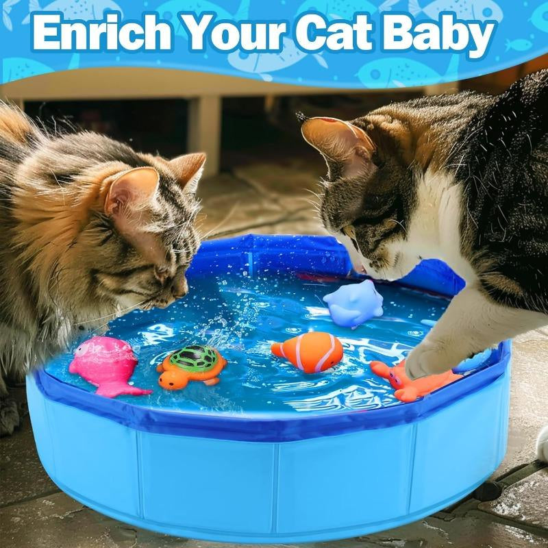 1 Set of Cat Swimming Pool Toys with Floating Fish, No Need for Batteries, Pet Toys, Durable PE Material, Space Saving and Foldable Design, Indoor and Outdoor Cat Toys