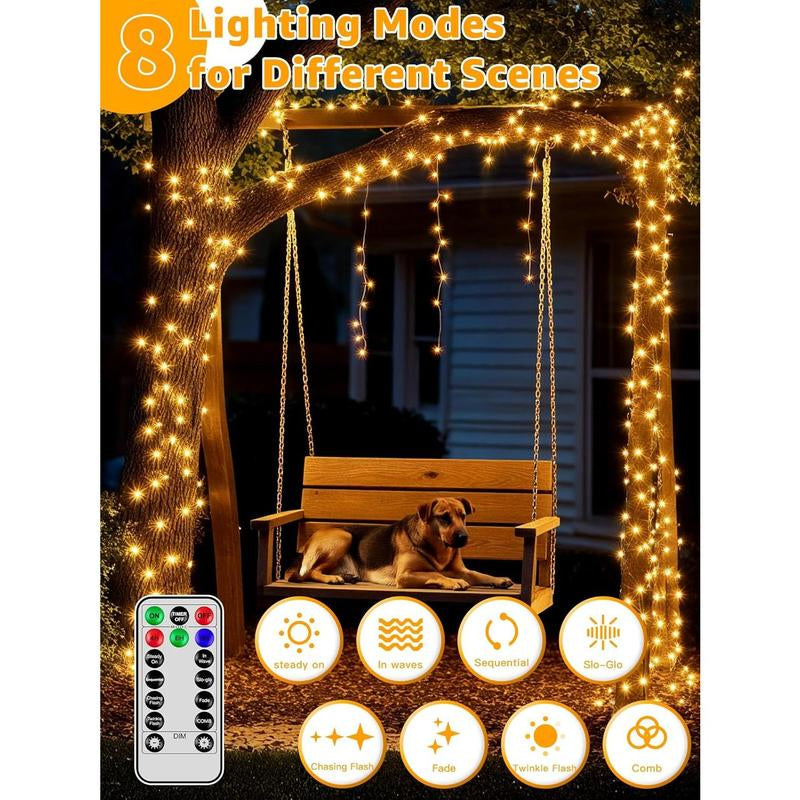 Outdoor String Lights 1200LED 196FT, Waterproof String Lights with Remote and Timer, 8 Modes Dimmable Fairy Lights for Indoor Outdoor Wedding Party Holiday Decorations (Warm White)