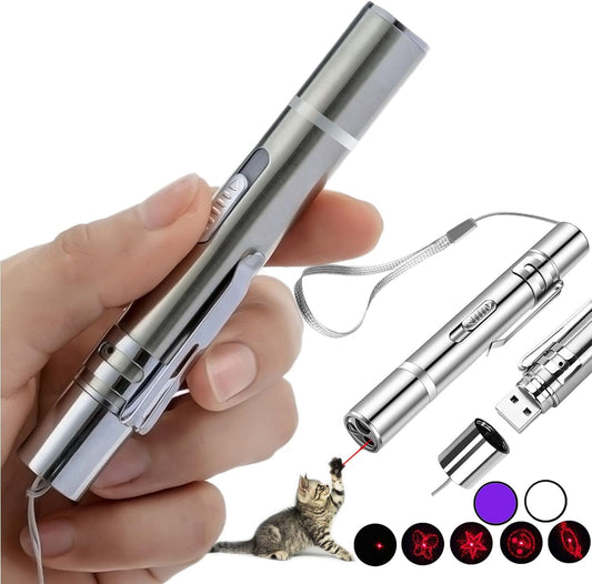 Interactive Toys for Indoor Cats & Dogs 5 Graphic Conversions Pointer Cat Toys & Dogs USB Recharge UV Flashlight Find Cat Ringworm Flashlight Clicker Pen for Indoor