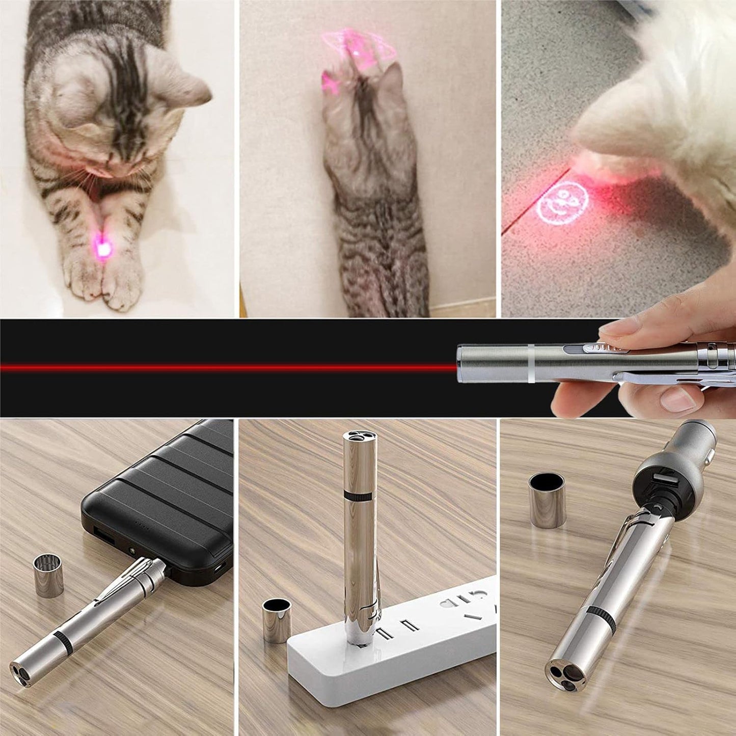 Interactive Toys for Indoor Cats & Dogs 5 Graphic Conversions Pointer Cat Toys & Dogs USB Recharge UV Flashlight Find Cat Ringworm Flashlight Clicker Pen for Indoor