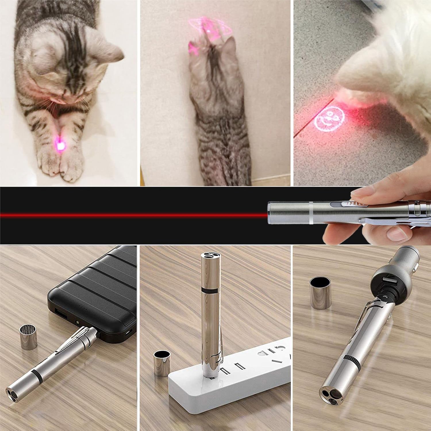 Interactive Toys for Indoor Cats & Dogs 5 Graphic Conversions Pointer Cat Toys & Dogs USB Recharge UV Flashlight Find Cat Ringworm Flashlight Clicker Pen for Indoor