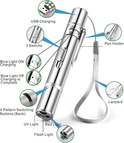 Interactive Toys for Indoor Cats & Dogs 5 Graphic Conversions Pointer Cat Toys & Dogs USB Recharge UV Flashlight Find Cat Ringworm Flashlight Clicker Pen for Indoor