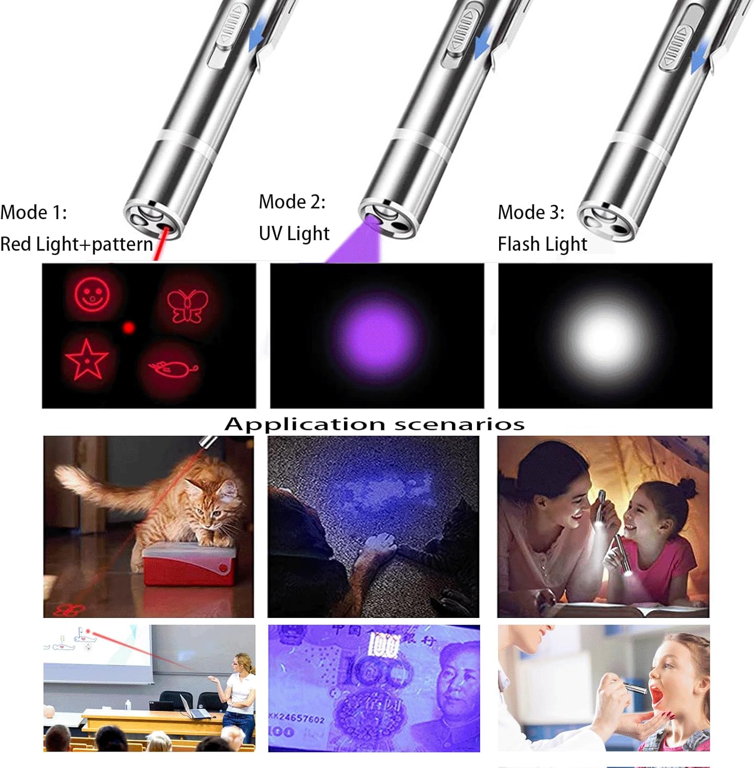 Interactive Toys for Indoor Cats & Dogs 5 Graphic Conversions Pointer Cat Toys & Dogs USB Recharge UV Flashlight Find Cat Ringworm Flashlight Clicker Pen for Indoor